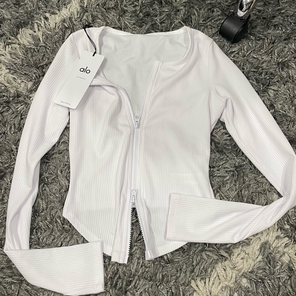 Alo yoga white ribbed long sleeve top